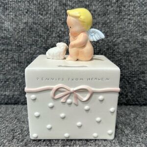 Vintage Michel & Co cherub lamb Pennies from Heaven piggy bank nursery decor